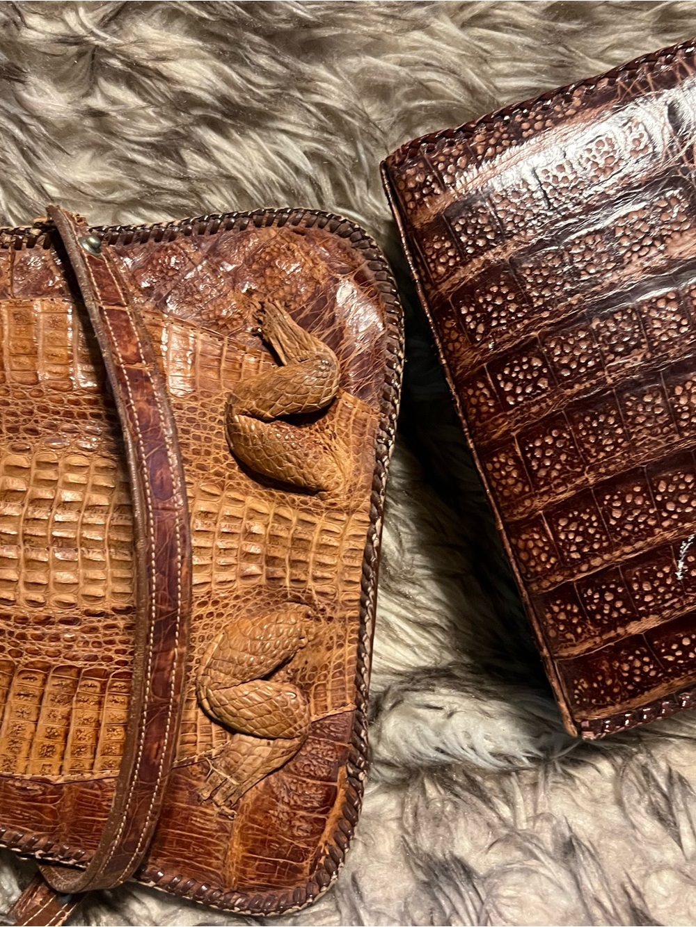 Vintage Brown ALLIGATOR Leather Clutch and Wristlet(2) Set (1 missing strap) - Picture 3 of 14